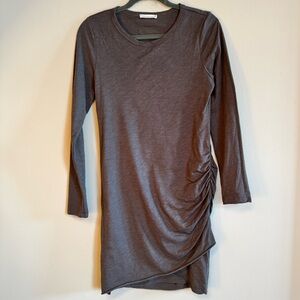 Wasabi + Mint Gray Ruched Asymmetrical Long Sleeve Dress M